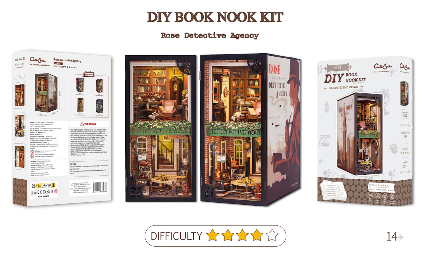 BOOK NOOK KIT - DIY - Agence du Détective Rose - 322pc +Eclairage LED
