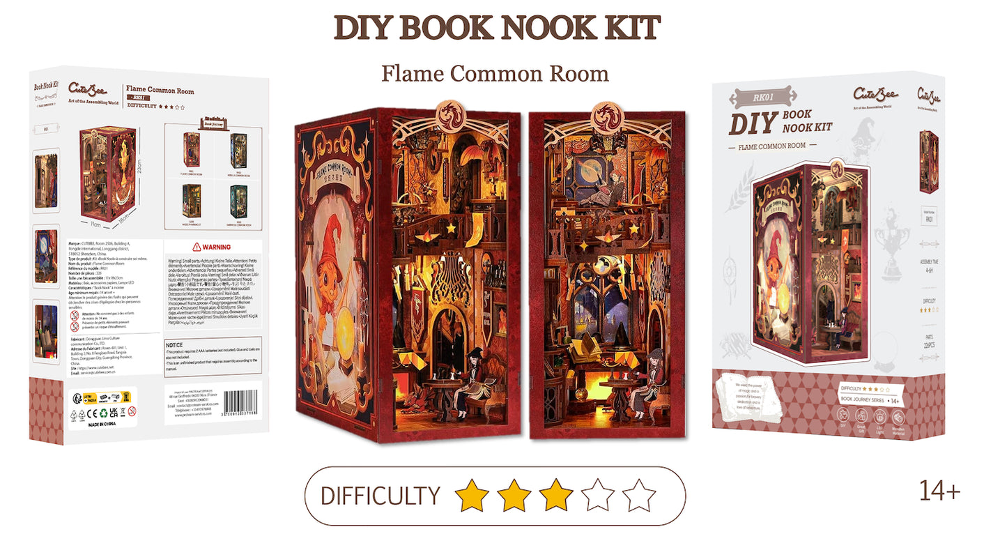 BOOK NOOK KIT - DIY - Salle Commune Flâme - 226pc + Eclairage LED