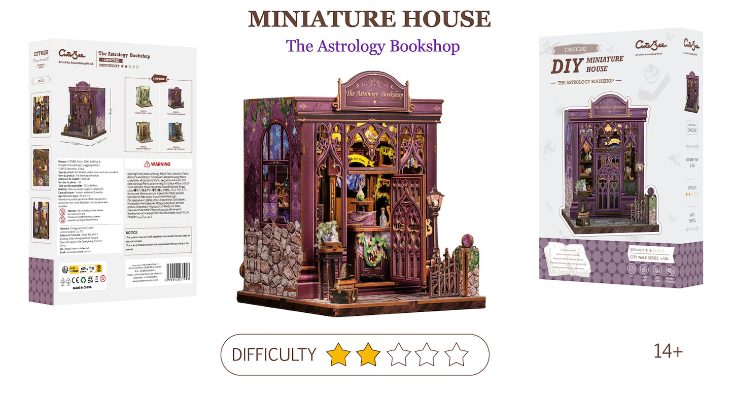 MINIATURE HOUSE - DIY - Librairie Astrologie - 155pc + Eclairage LED