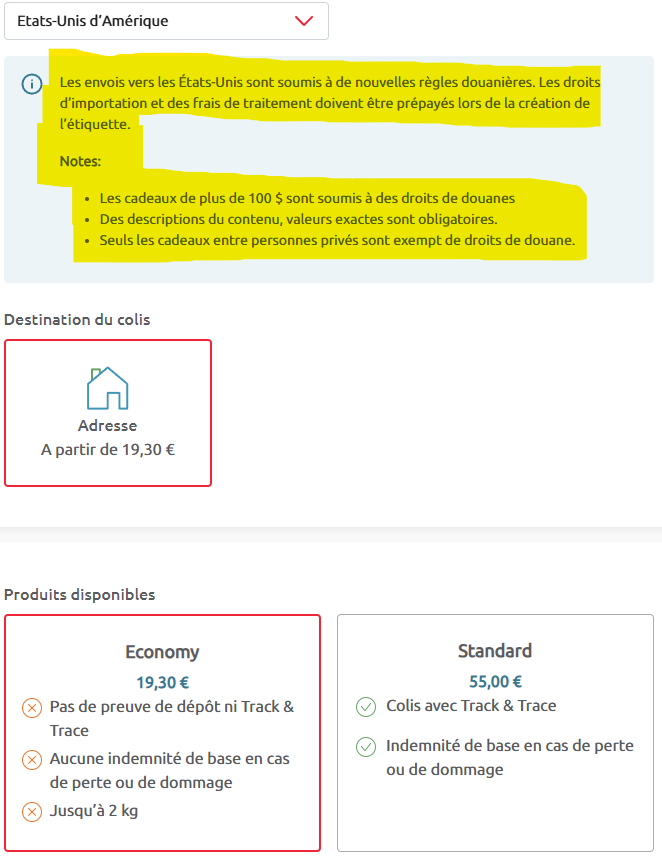 Les envois vers les États-Unis sont soumis à de nouvelles règles douanières.