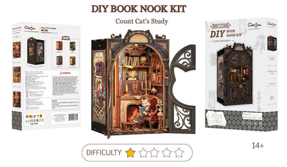 BOOK NOOK KIT - DIY - Le cabinet du Comte Cat - 108pc + Eclairage LED