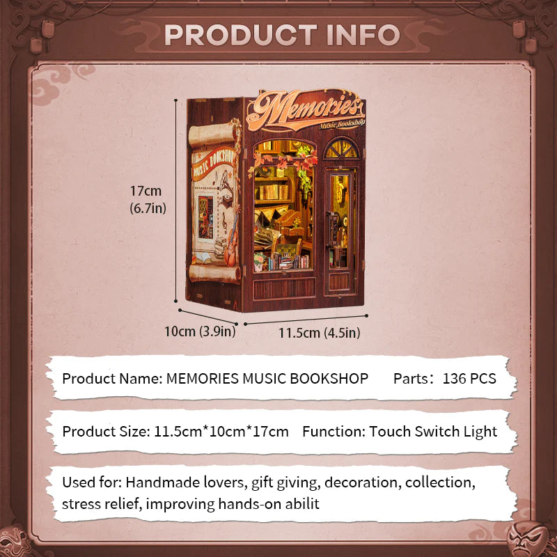 BOOK NOOK KIT - DIY- Libraire Musicale Memories - 136pc +Eclairage LED