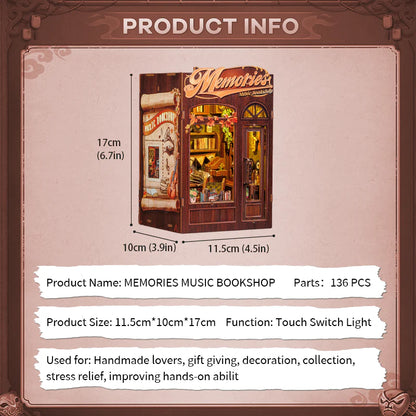 BOOK NOOK KIT - DIY- Libraire Musicale Memories - 136pc +Eclairage LED