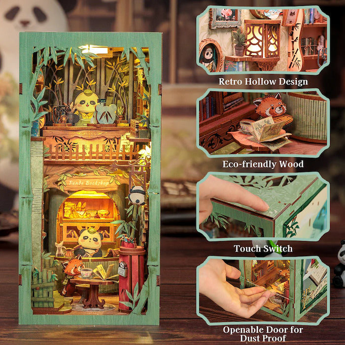 BOOK NOOK KIT - DIY - Librairie Panda - 244pc + Eclairage LED