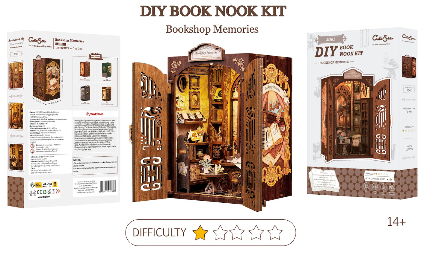 BOOK NOOK KIT - DIY - Librairie des Mémoires - 127pc + Eclairage LED