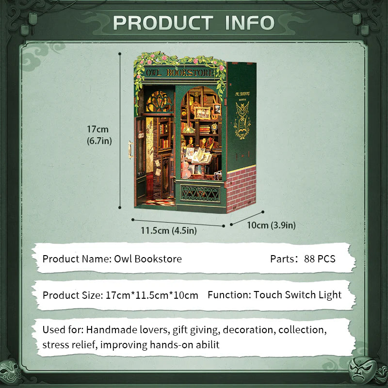 BOOK NOOK KIT - DIY - Librairie du Hibou - 139pc + Eclairage LED