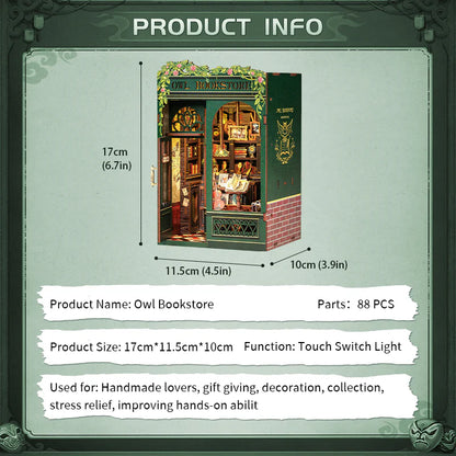 BOOK NOOK KIT - DIY - Librairie du Hibou - 139pc + Eclairage LED