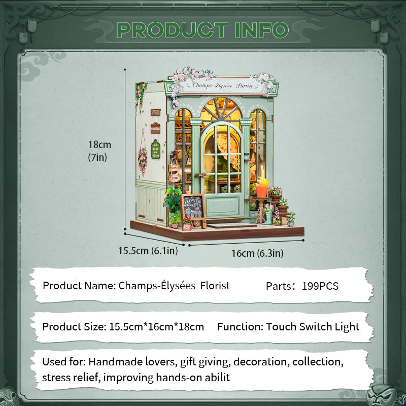 MINIATURE HOUSE - DIY -Fleuriste Champs-Elysées -199pc + Eclairage LED