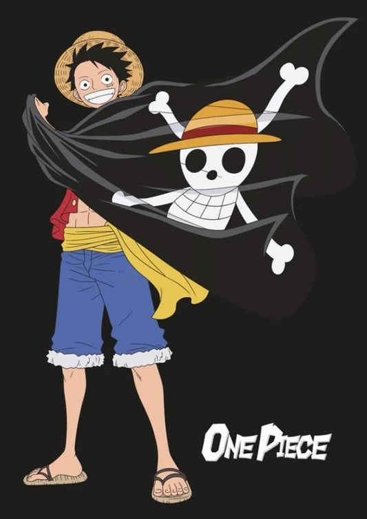 ONE PIECE - FLEECE BLANKET WITH SKULL FLAG (100X140CM)