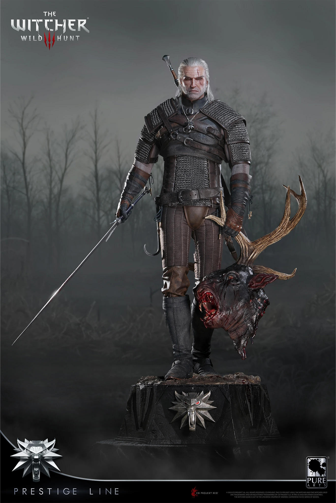 PureArts - 1:2 Scale Statues - Prestige Line - The Witcher 3 - Wild Hunt - Geralt de Riv Statue 110cm