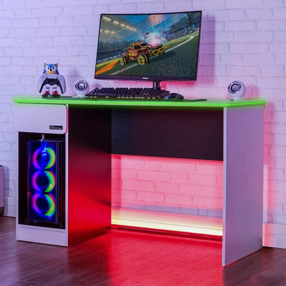 X ROCKER - BUREAU DE JEU CARBON-TEK AVEC CHARGEUR SANS FIL ET ÉCLAIRAGE LED BLANC