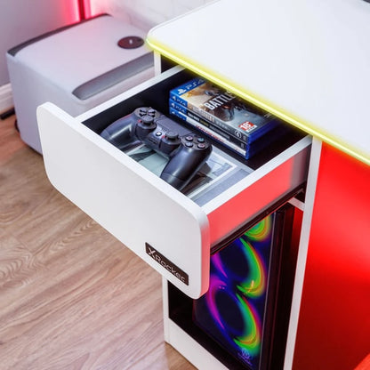 X ROCKER - BUREAU DE JEU CARBON-TEK AVEC CHARGEUR SANS FIL ET ÉCLAIRAGE LED BLANC