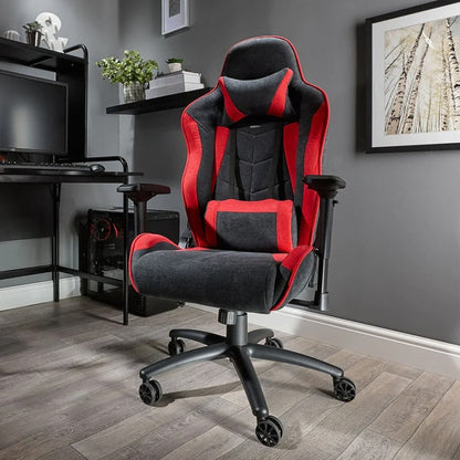 X ROCKER - CHAISE DE JEU ESPORT SIENA AVEC RÉGLAGE CONFORTABLE ET FINITION EN TISSU NOIRE-ROUGE