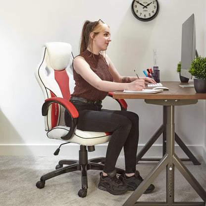 X ROCKER - SIÈGE DE BUREAU MAVERICK RÉGLABLE EN HAUTEUR BLANC ET ROUGE AVEC SUPPORT LOMBAIRE