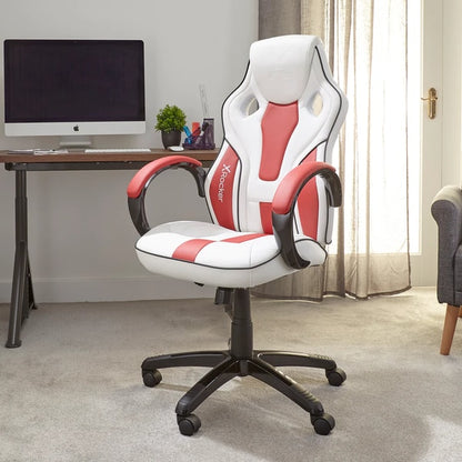 X ROCKER - SIÈGE DE BUREAU MAVERICK RÉGLABLE EN HAUTEUR BLANC ET ROUGE AVEC SUPPORT LOMBAIRE